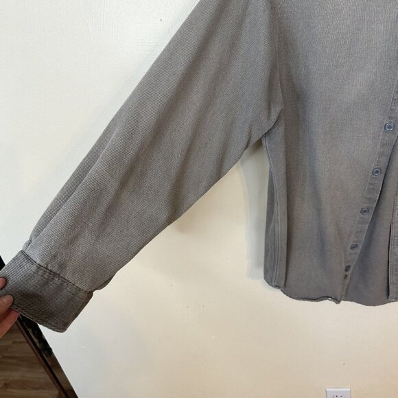 St Durant Mens Long Sleeve Button Up Shirt Grey Thick Distressed Large Cotton - Picture 9 of 9